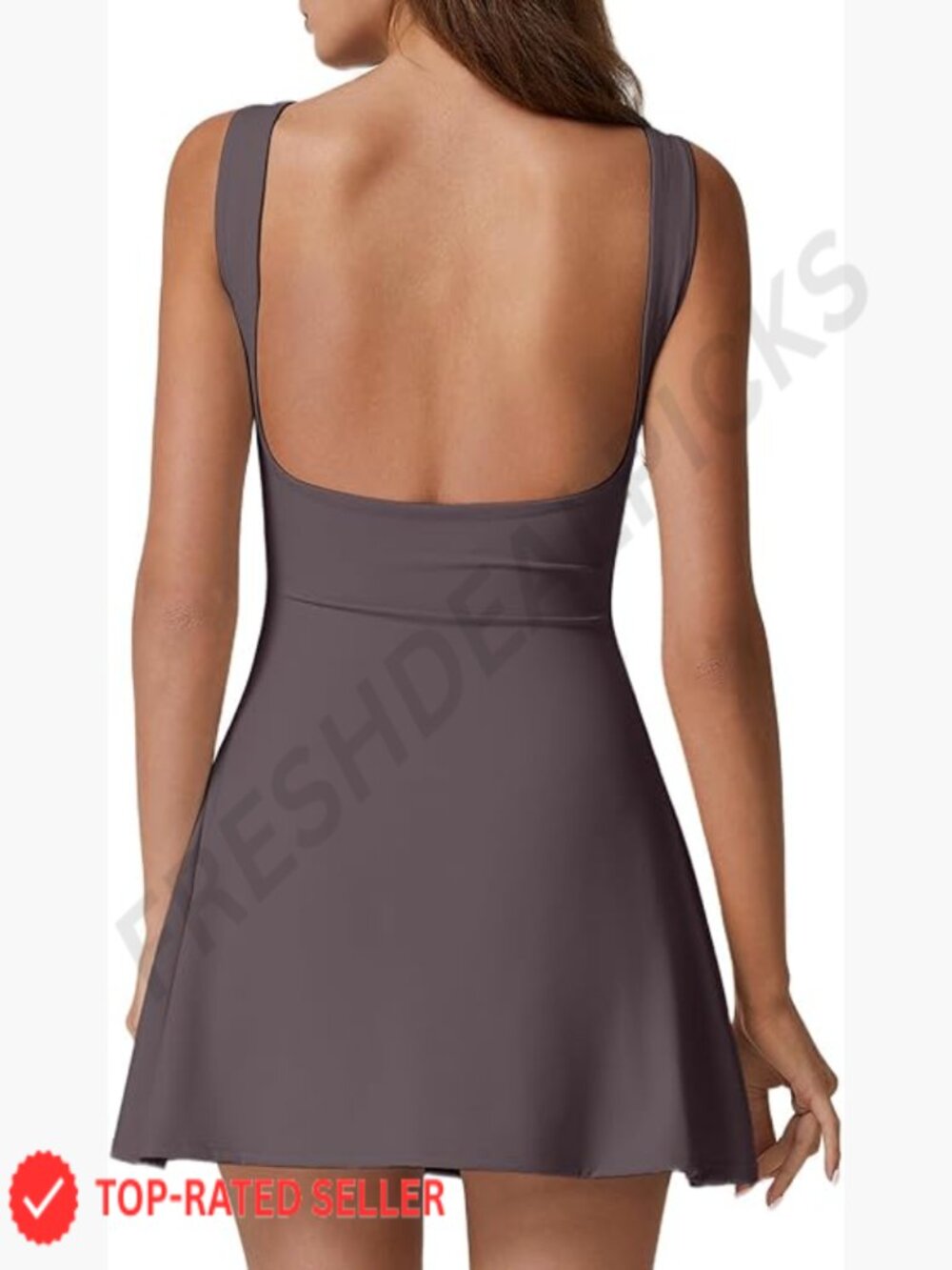 Women's Open Back Tennis Dress Sleeveless Built in Shorts Golf Athletic Dress